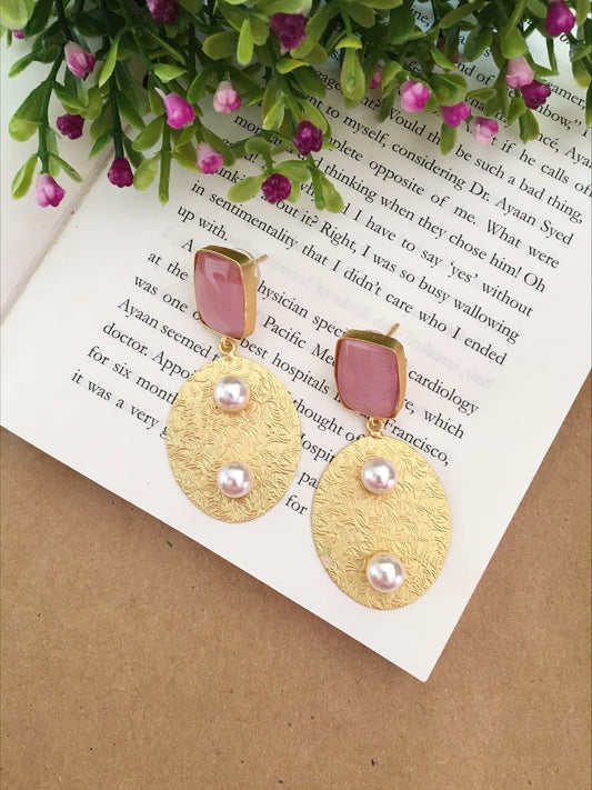 Circular Dotted  Stone Drop Pearl Glossy Earrings