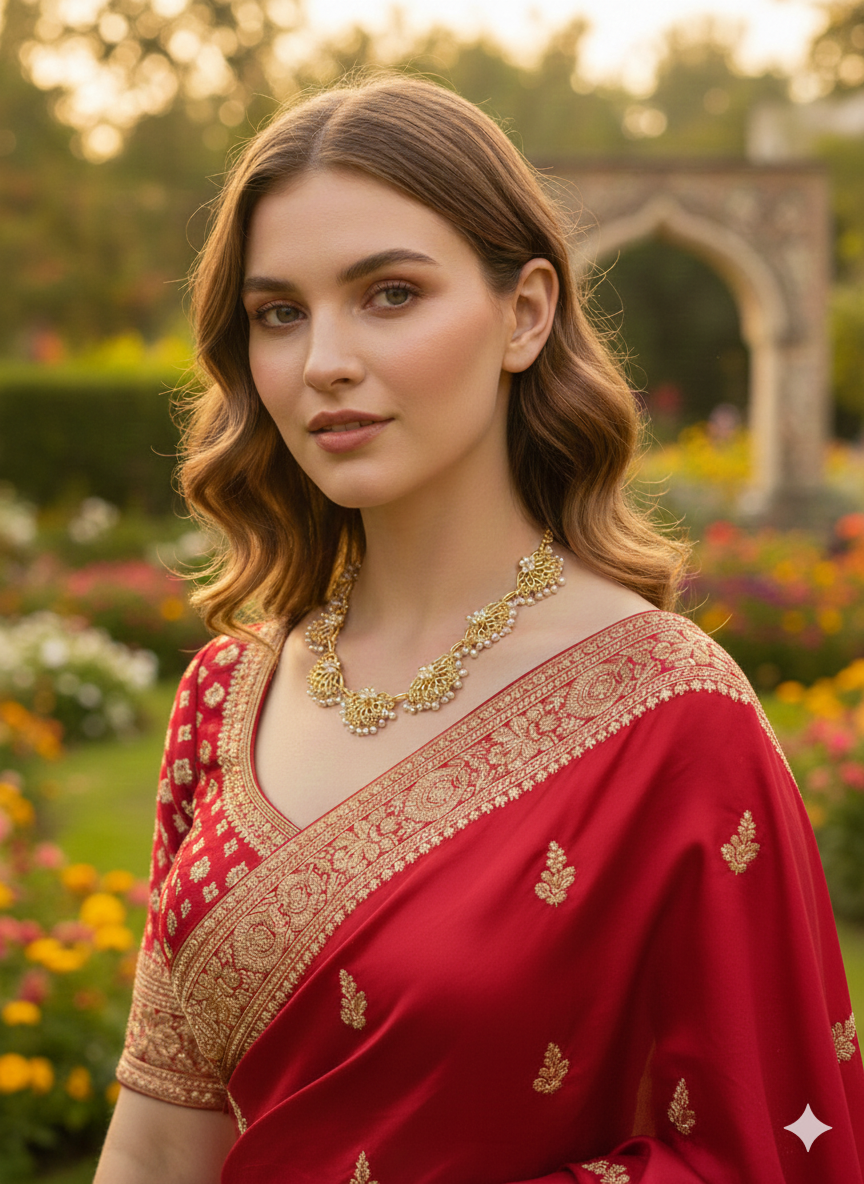 Gold Floral Pearl Choker Set