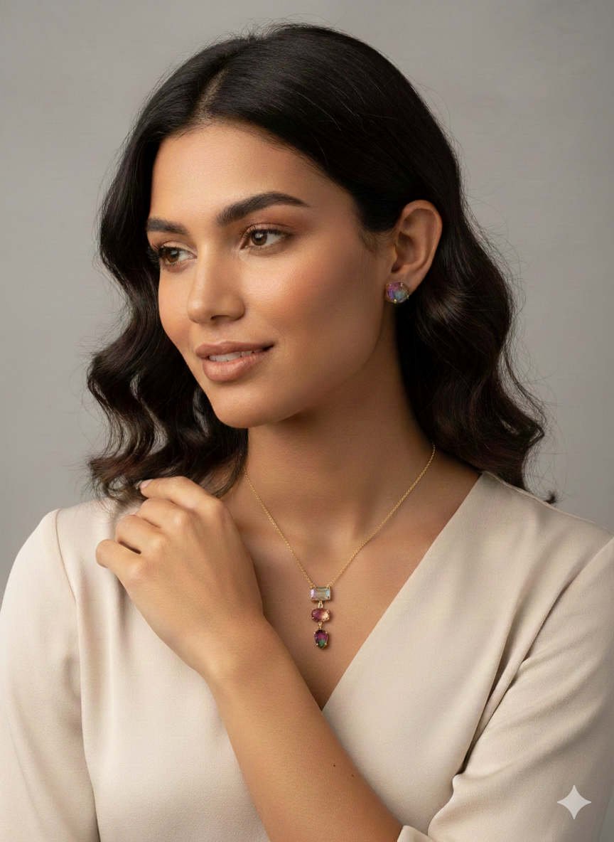 Rainbow Crystal Drop Necklace