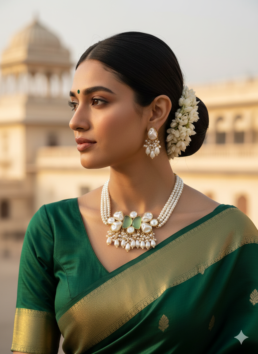 Green Pearl Multi-Strand Jewellery Set