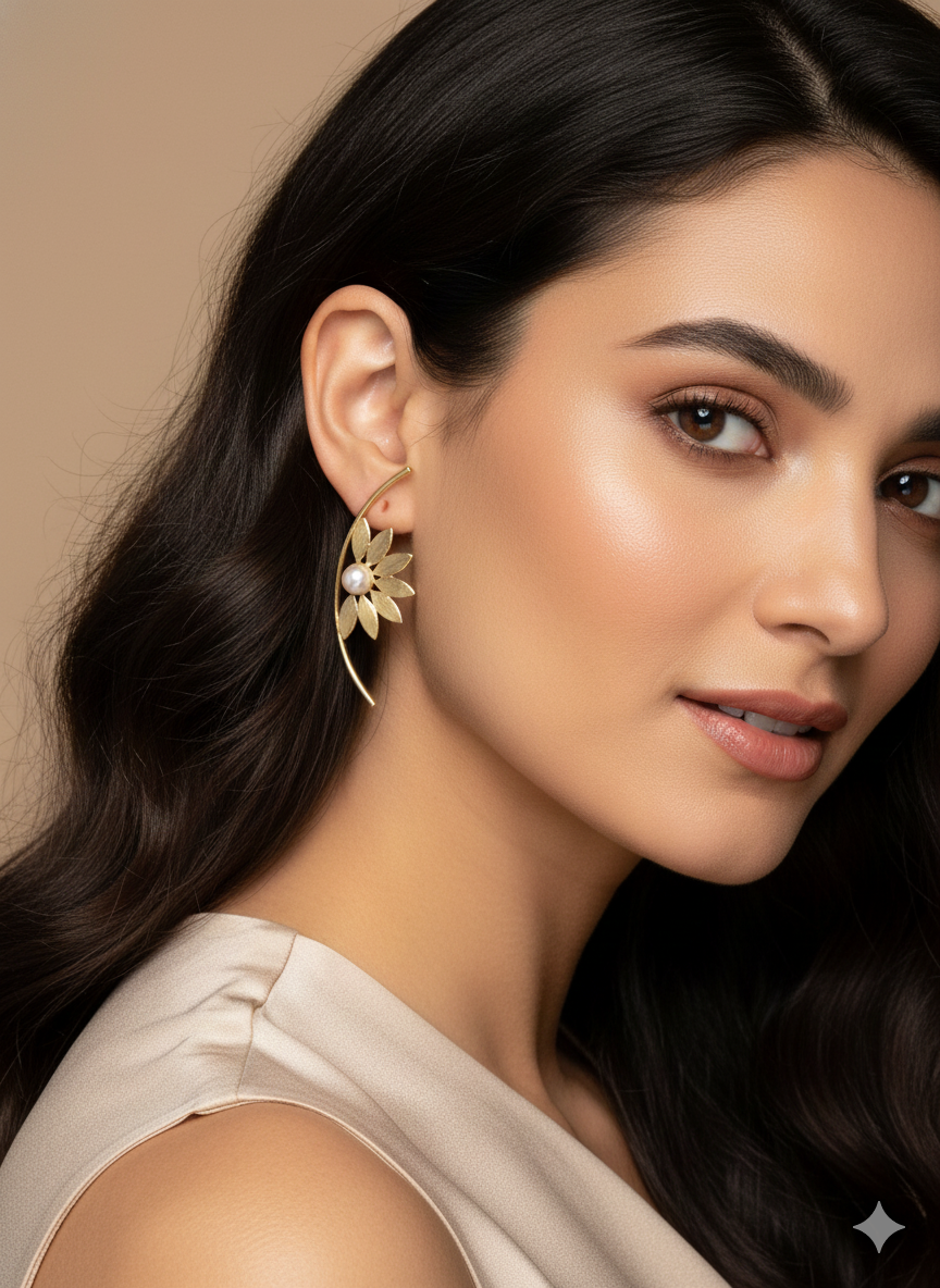 Soleil Pearl Bloom Curve Earrings