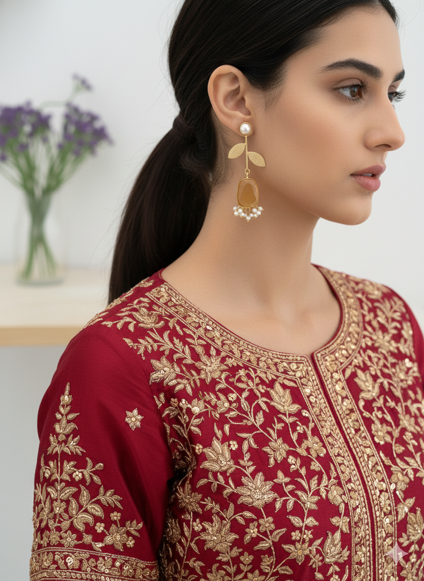 Amber Drop Pearl Earrings