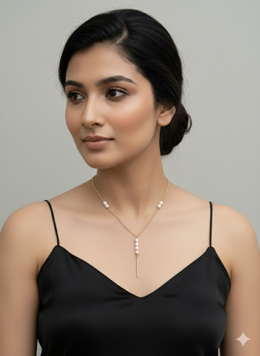 Y-Necklace with Gold Bar Charm