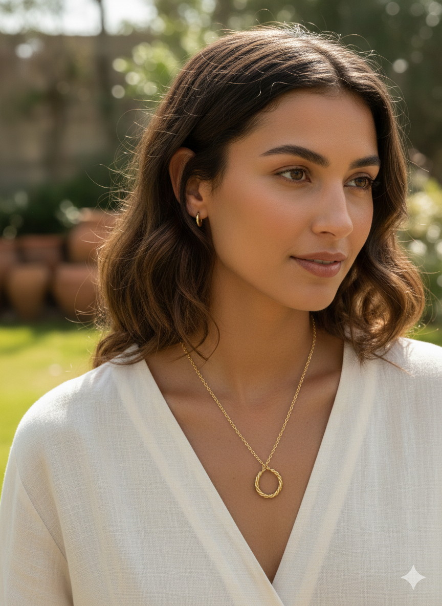 Twisted Gold Circle Pendant Necklace