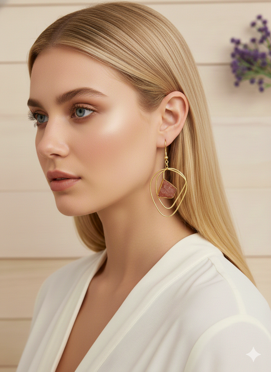 Abstract Golden Frame Stone Earrings