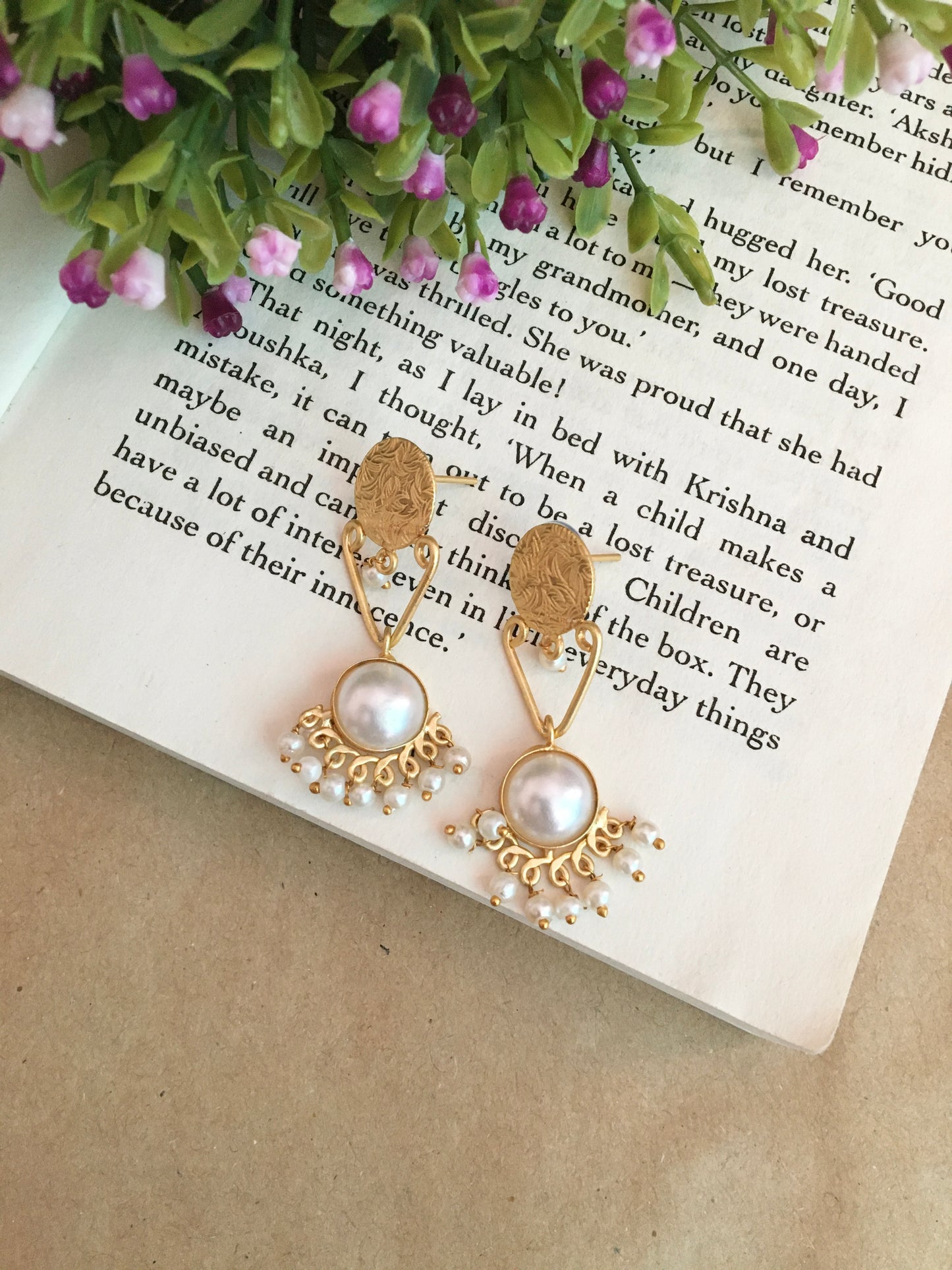 Shashikala White Pearl Golden Earring