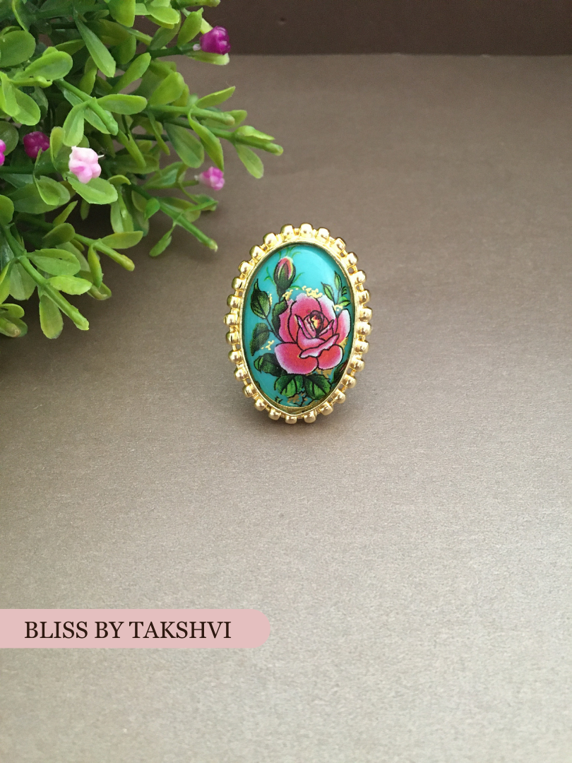 Glossy Stone Rose Adjustable Ring