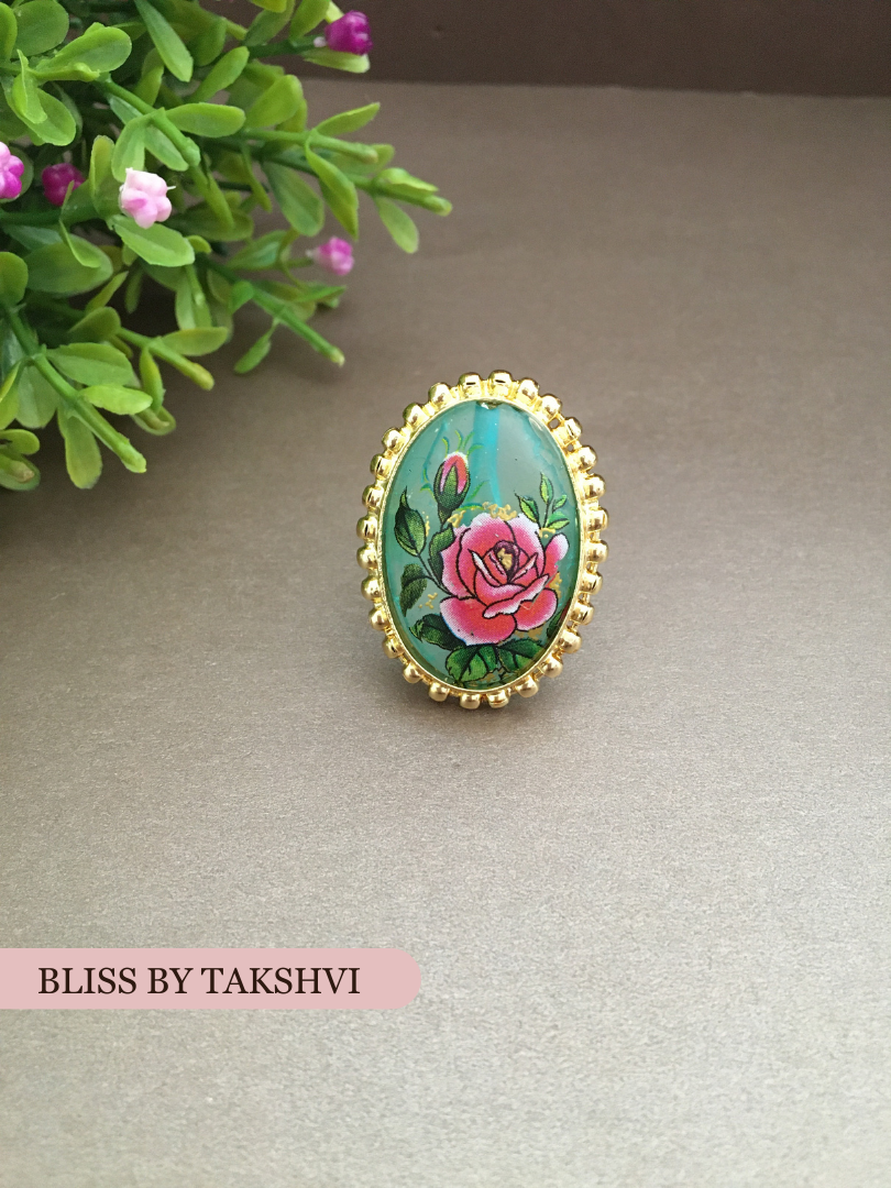 Glossy Stone Rose Adjustable Ring