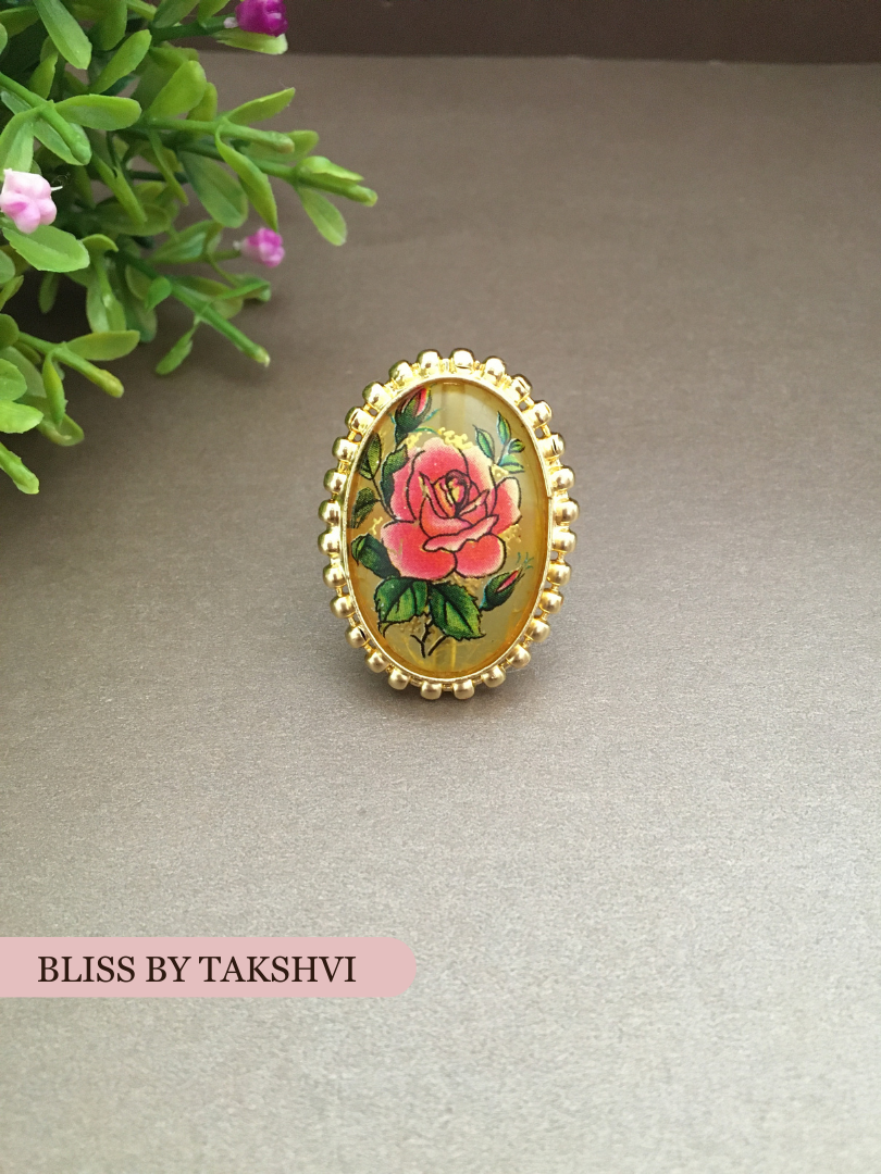 Glossy Stone Rose Adjustable Ring