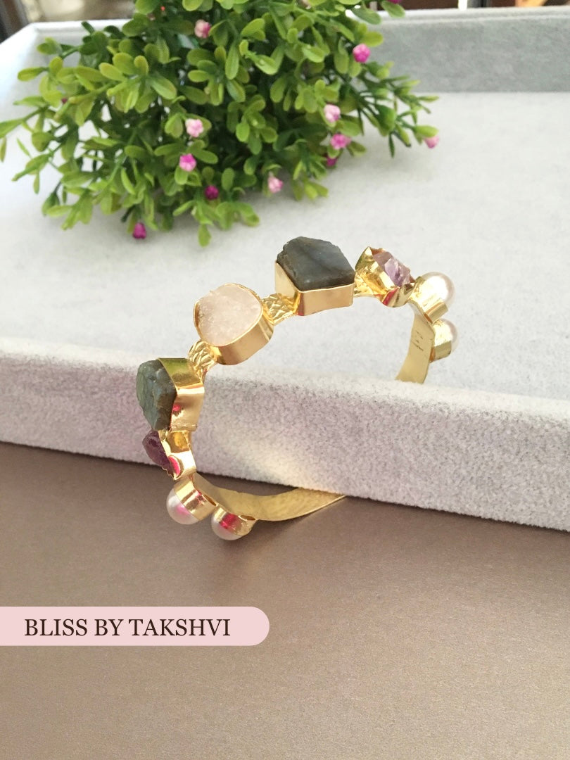 Multicoloured Raw Stone Cuff Bracelet