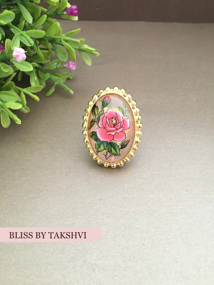 Glossy Stone Rose Adjustable Ring