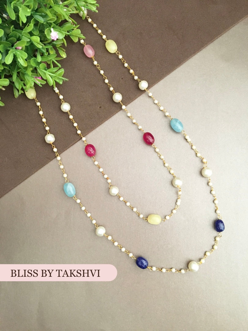Golden Chain White Beads Double Layer Mala