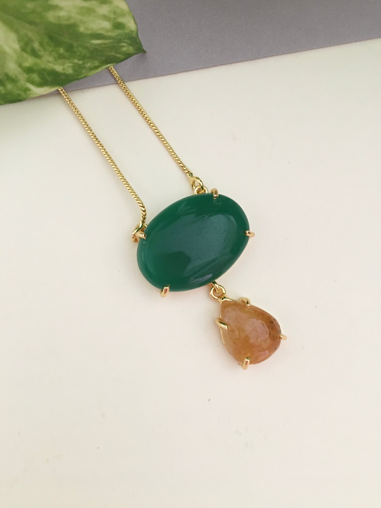 2-Layer Real Stone Pendant With Chain