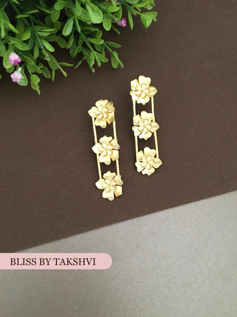 Golden Three Flower Drop Earring