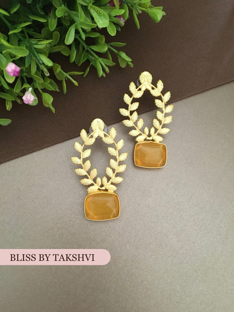 Golden Textured Leaf Earring