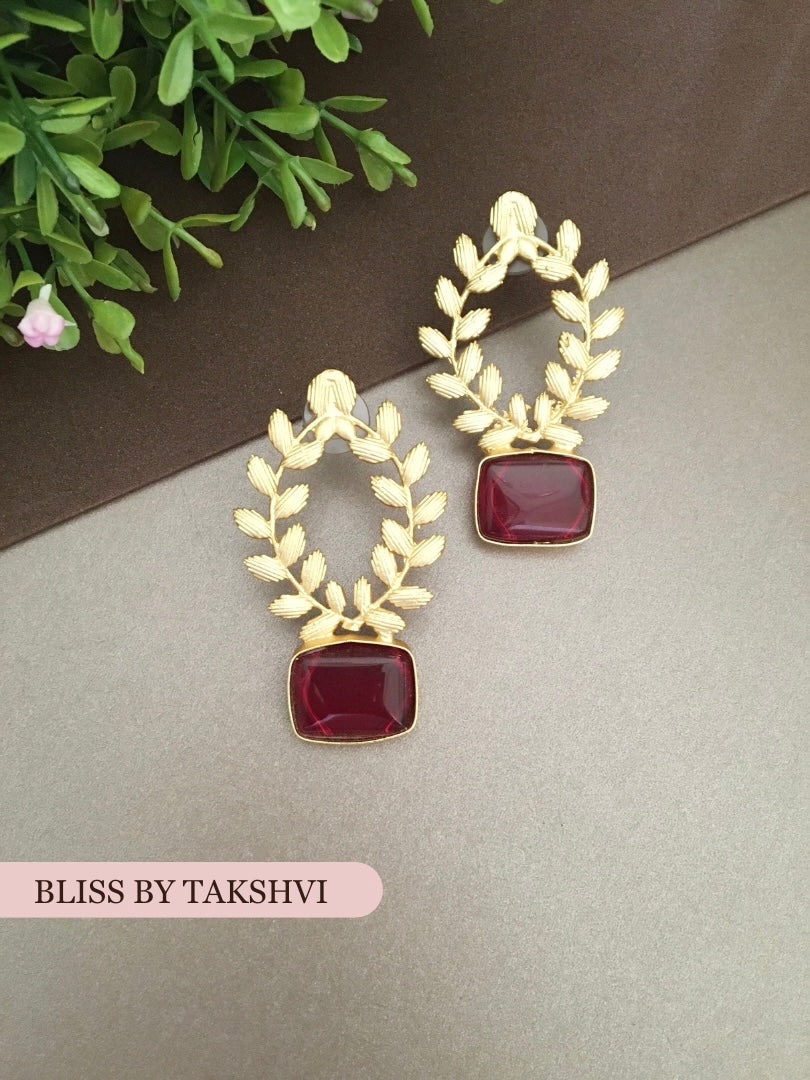 Golden Textured Leaf Earring