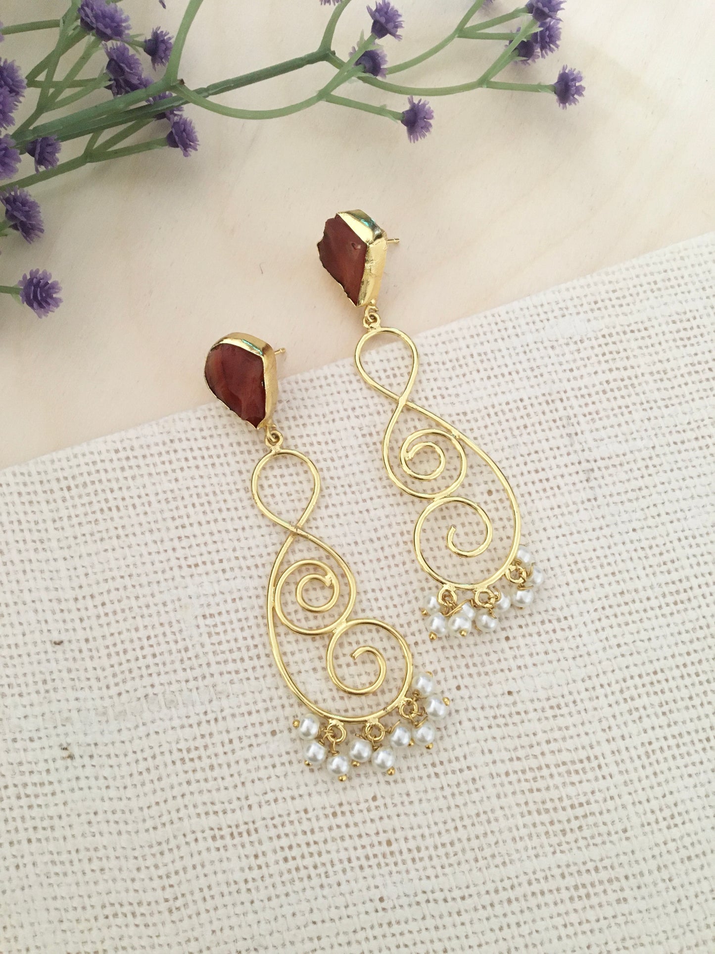 Pearl Swirl Gold Dangle Earrings