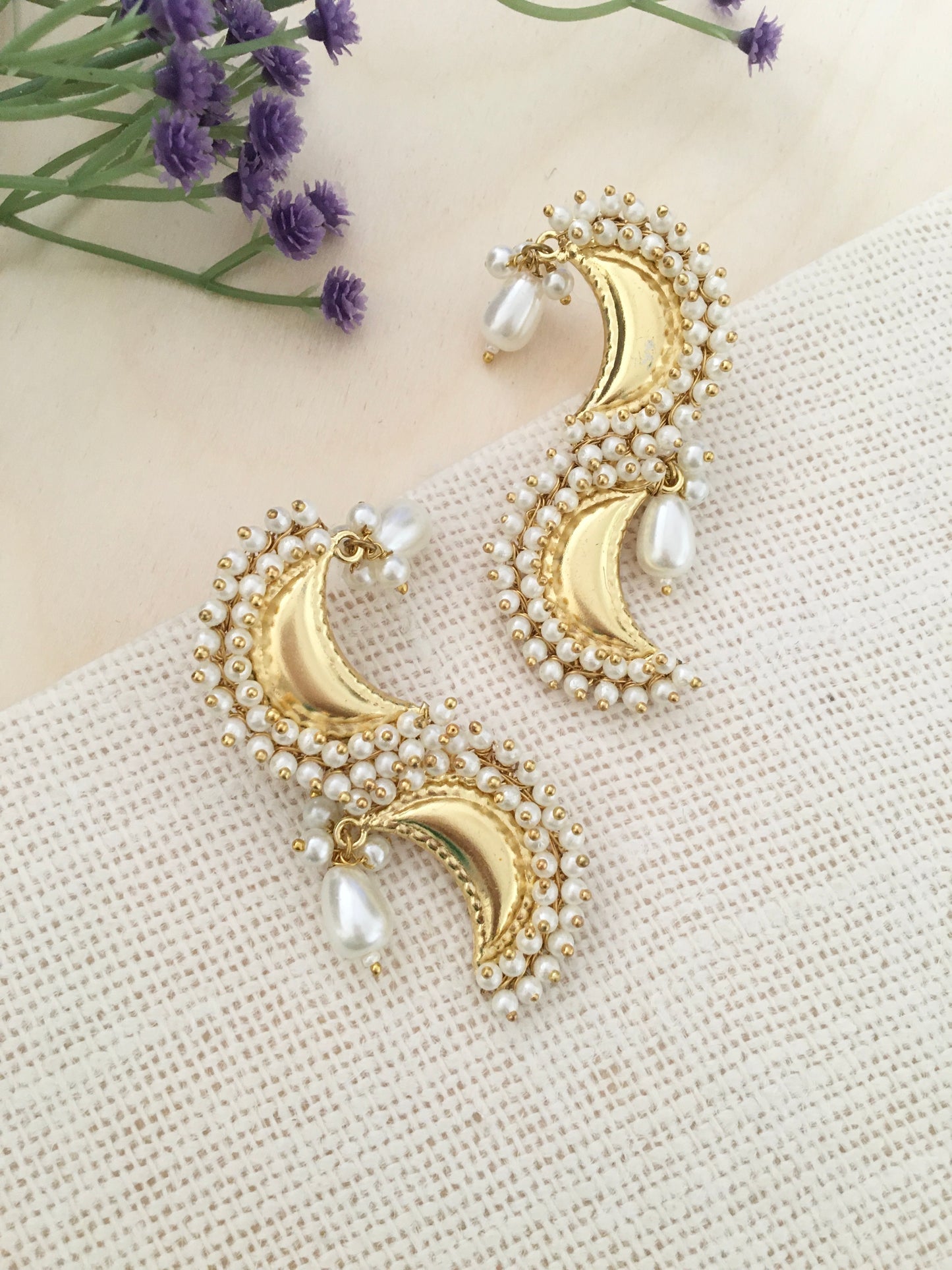 Crescent Pearl Statement Earrings