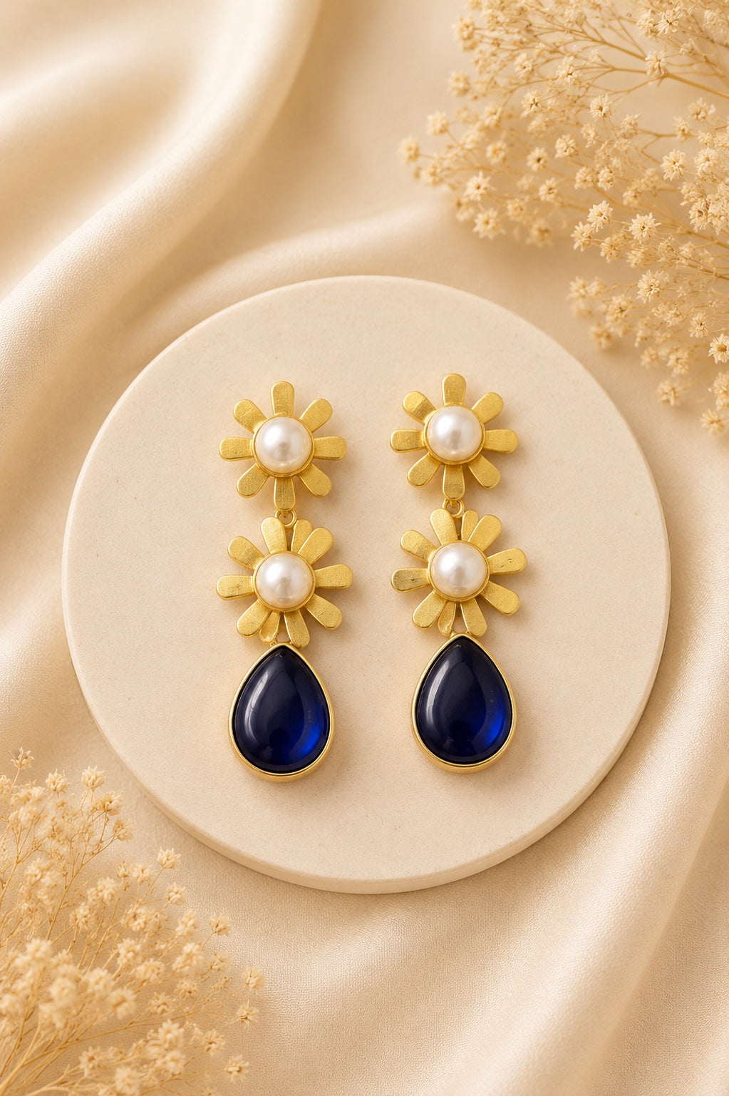 Royal Blue Floral Drop Earrings