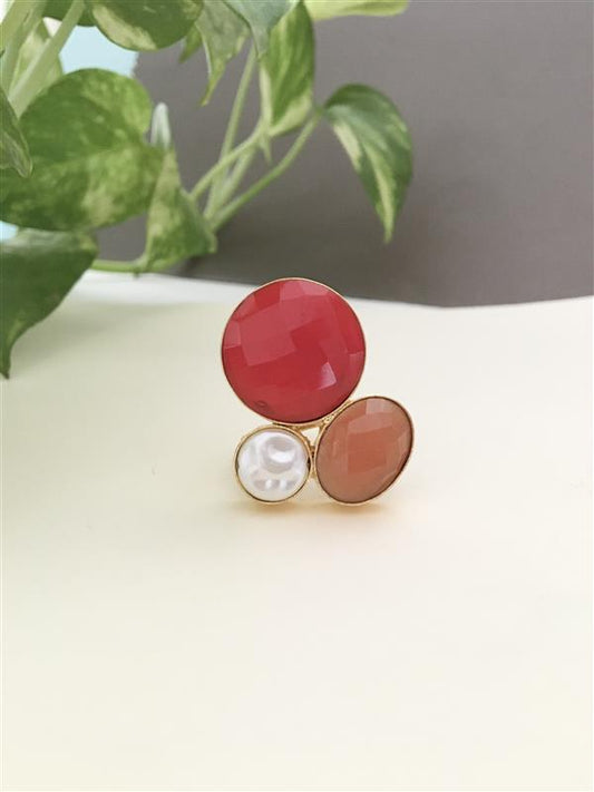 Pearl With Cut Stone Finger Ring