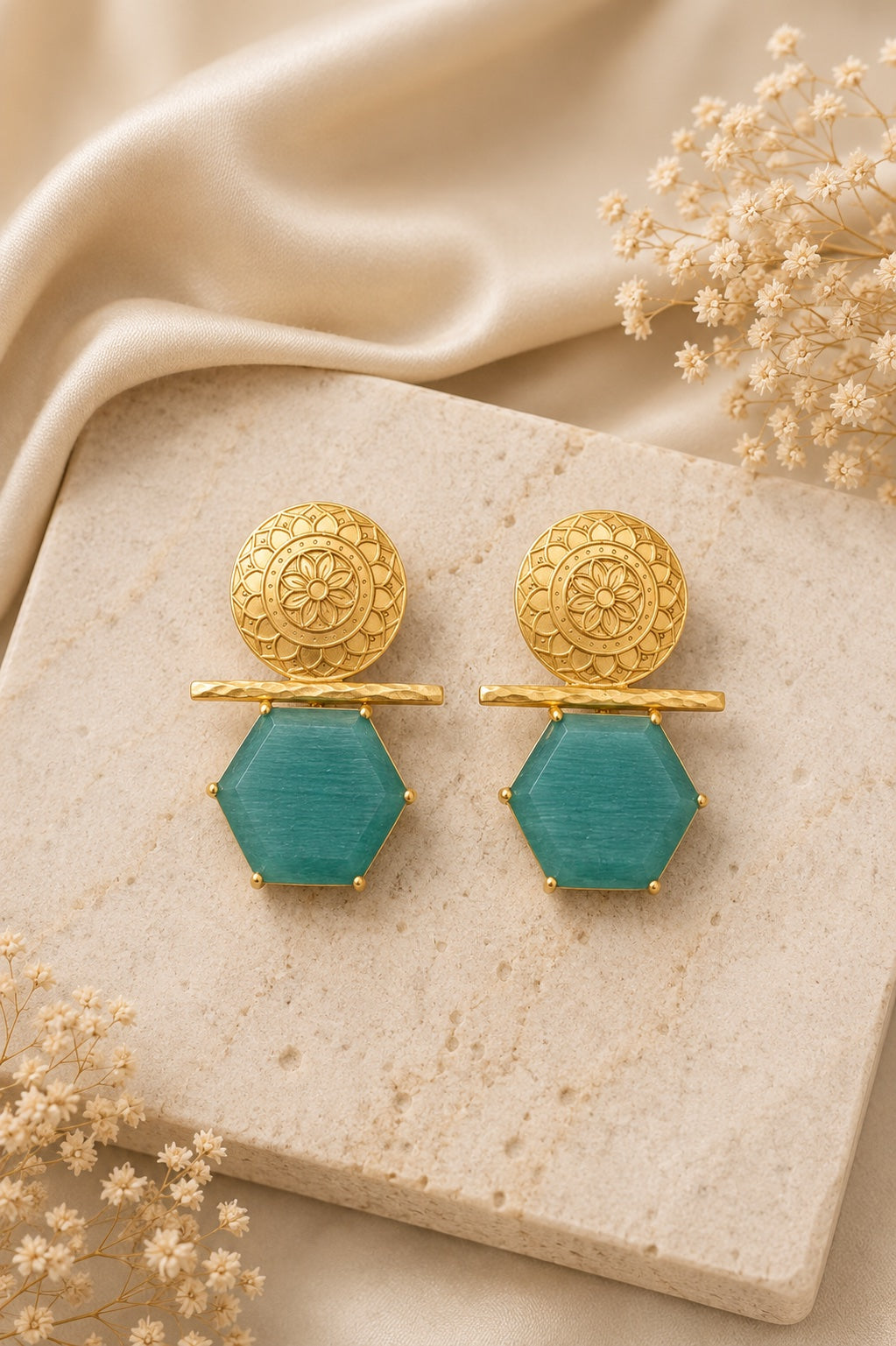 Turquoise Mandala Drop Earrings