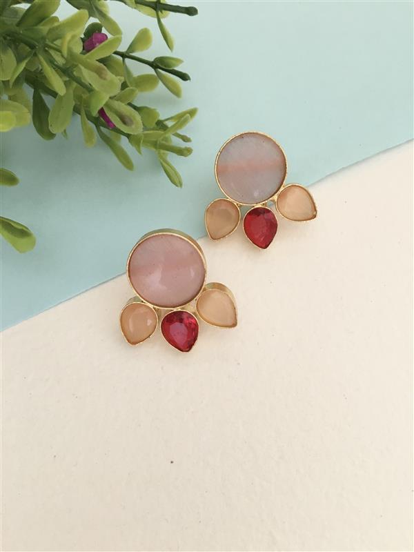 3 Petals Multicoloured Glass Stone Stud Earrings