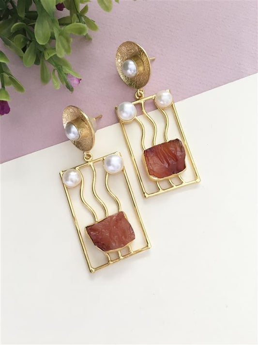 Raw Natural Stone Pearl Earring