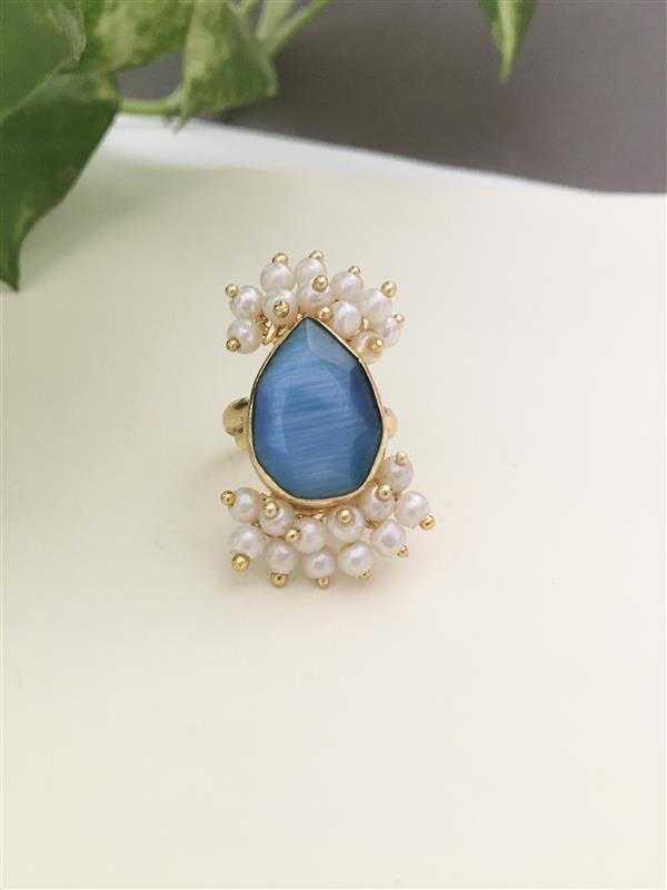 Single Stone Clusters Pearl Finger Ring