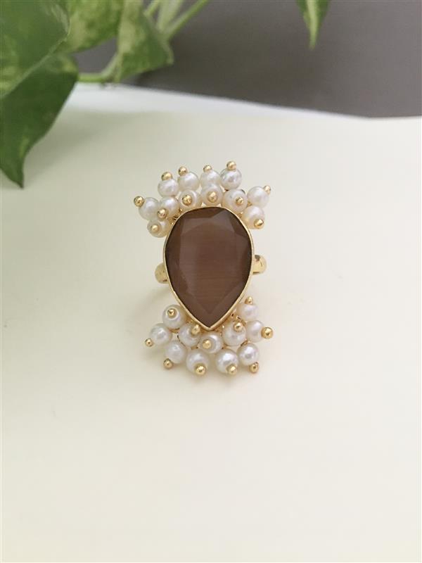 Single Stone Clusters Pearl Finger Ring