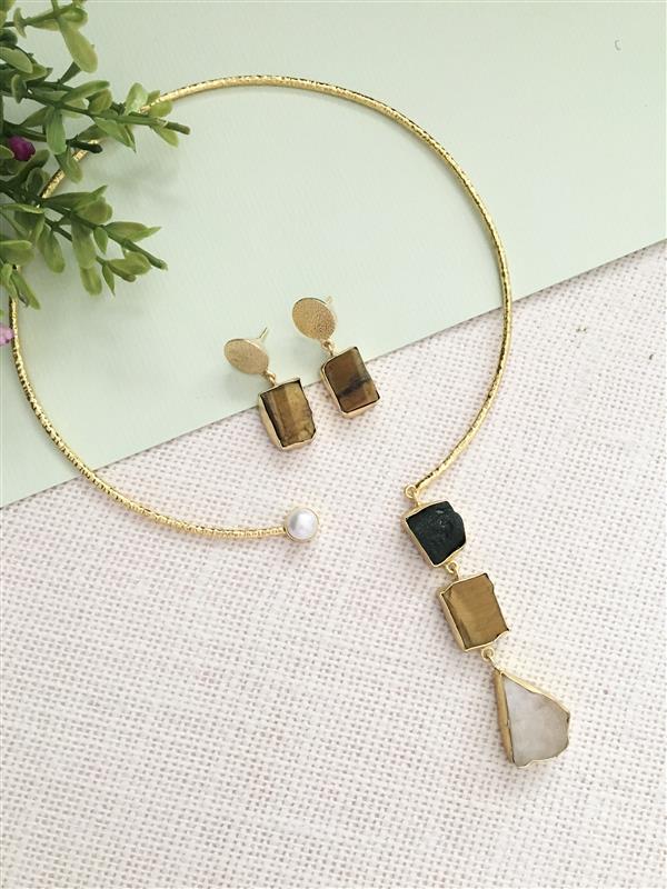 Asymmetrical Raw Stone Choker Set