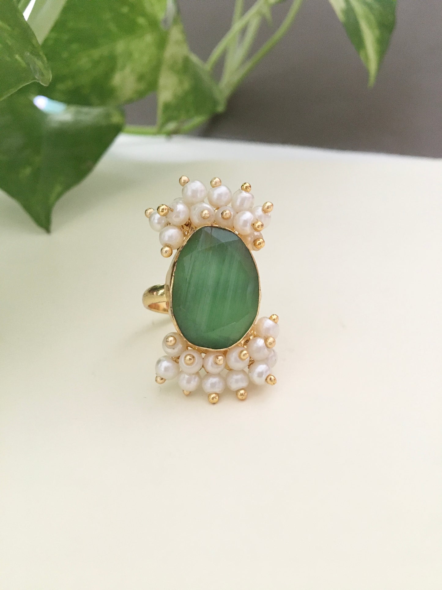 Single Stone Clusters Pearl Finger Ring