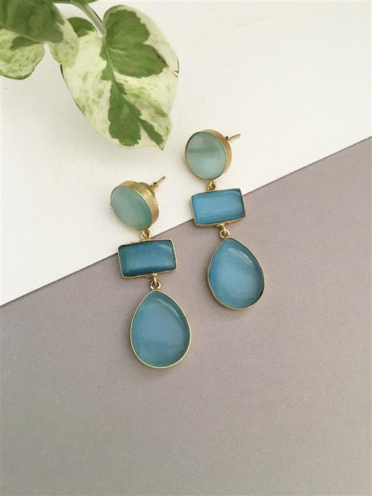 Glossy 3 Stone Drop Earring