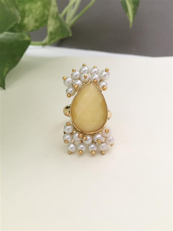 Single Stone Clusters Pearl Finger Ring