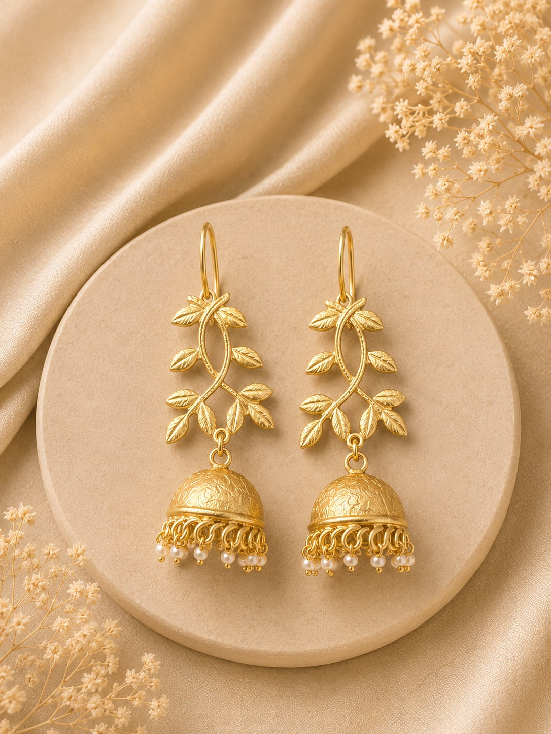 Ivy Vine Brass Jhumka Earrings