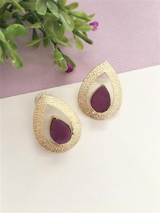 Golden Leafy Rough Stone Stud Earring