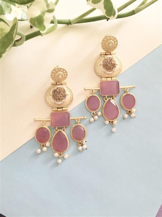 Long Traditional Glass Stone Drop Earring