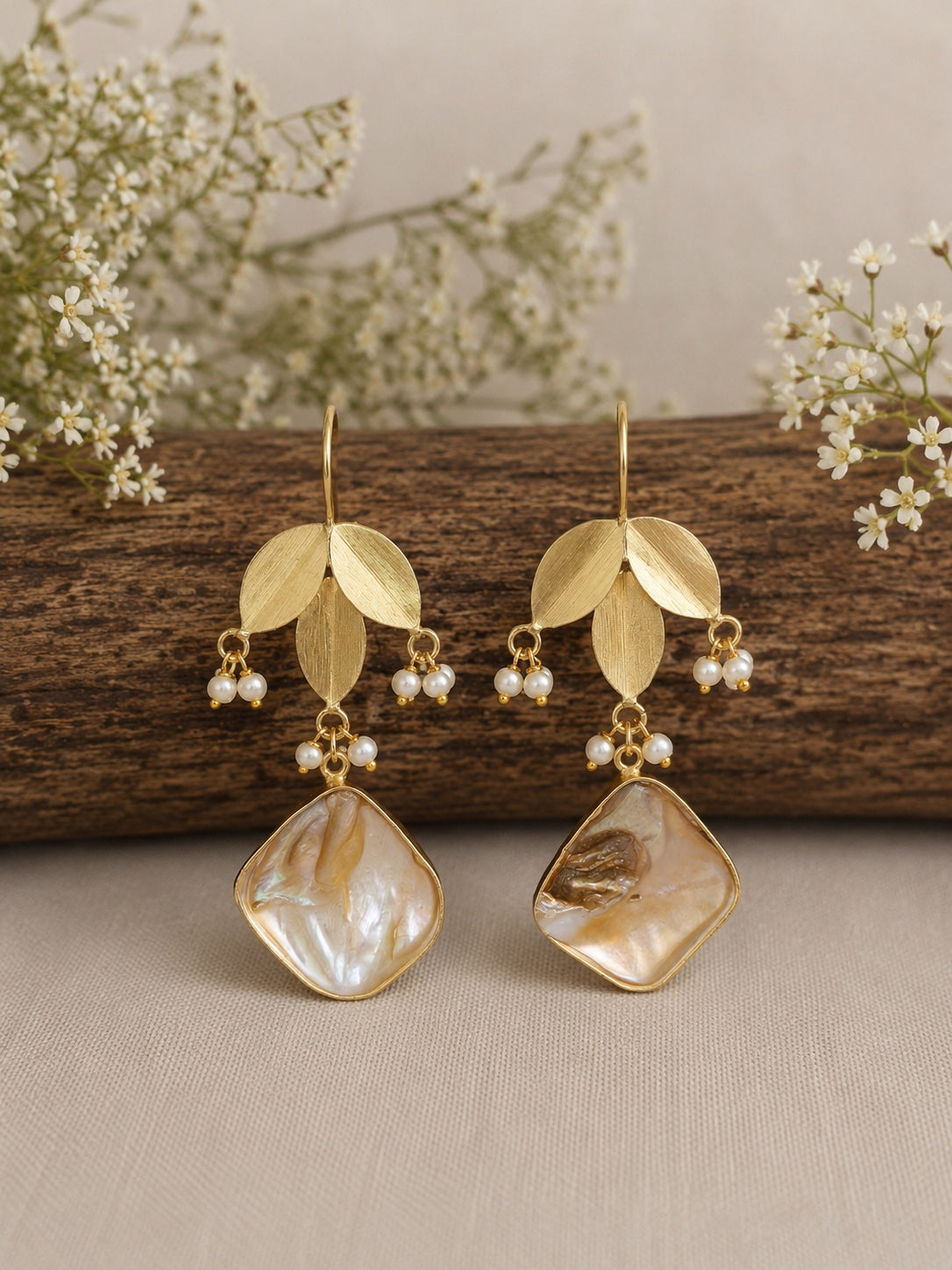 Pearl Leaf MOP Drop Earrings