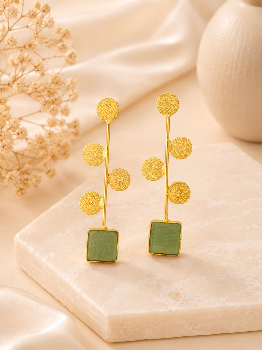 Aurelia Green Stone Drop Earrings | BlissByTakshvi
