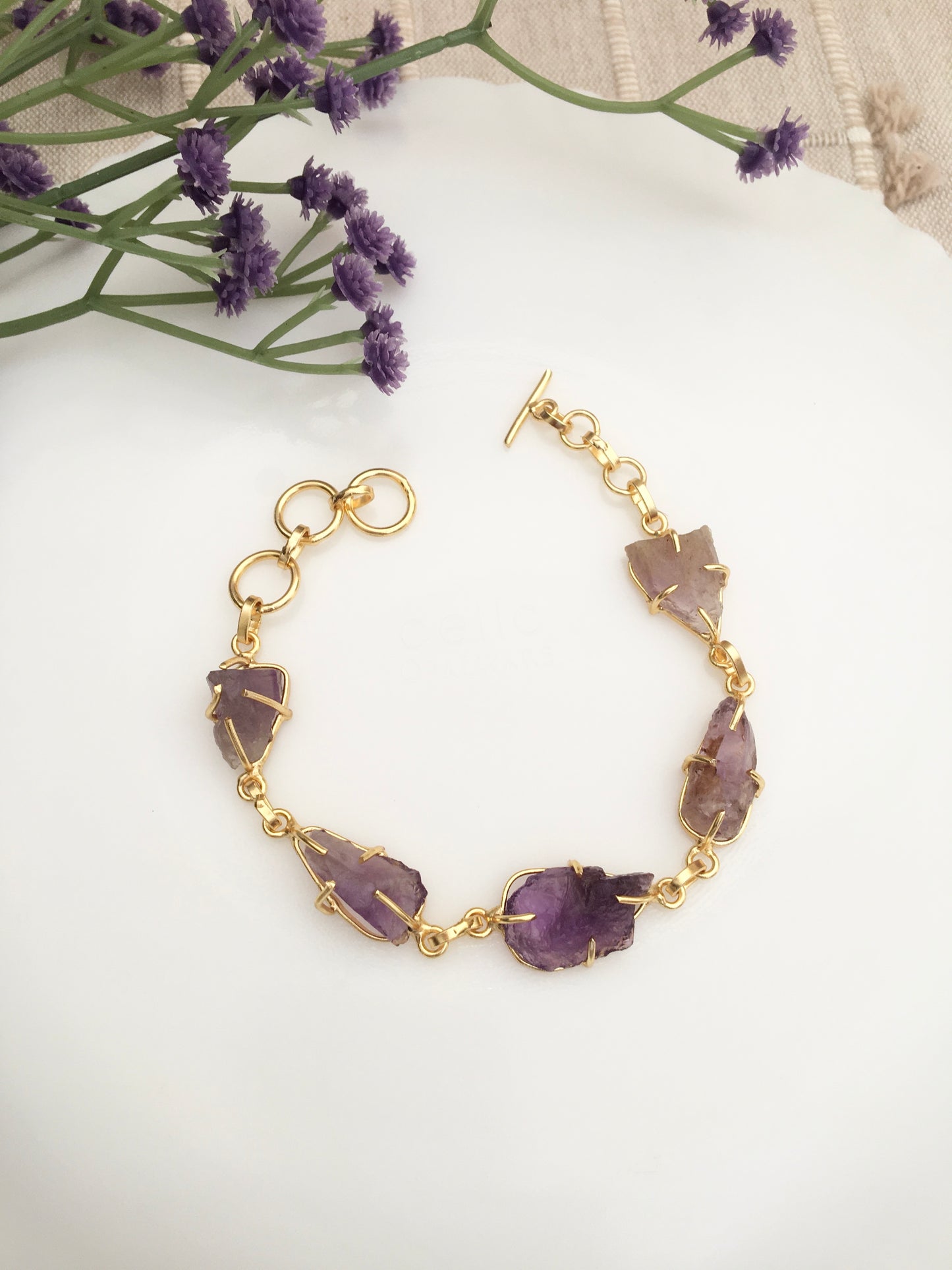 Emerald Raw Stone Link Bracelet