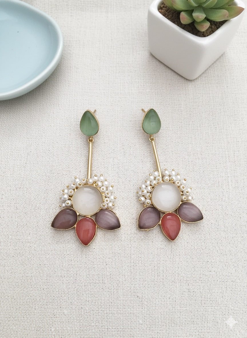Blush Lotus Pearl Drop Earrings