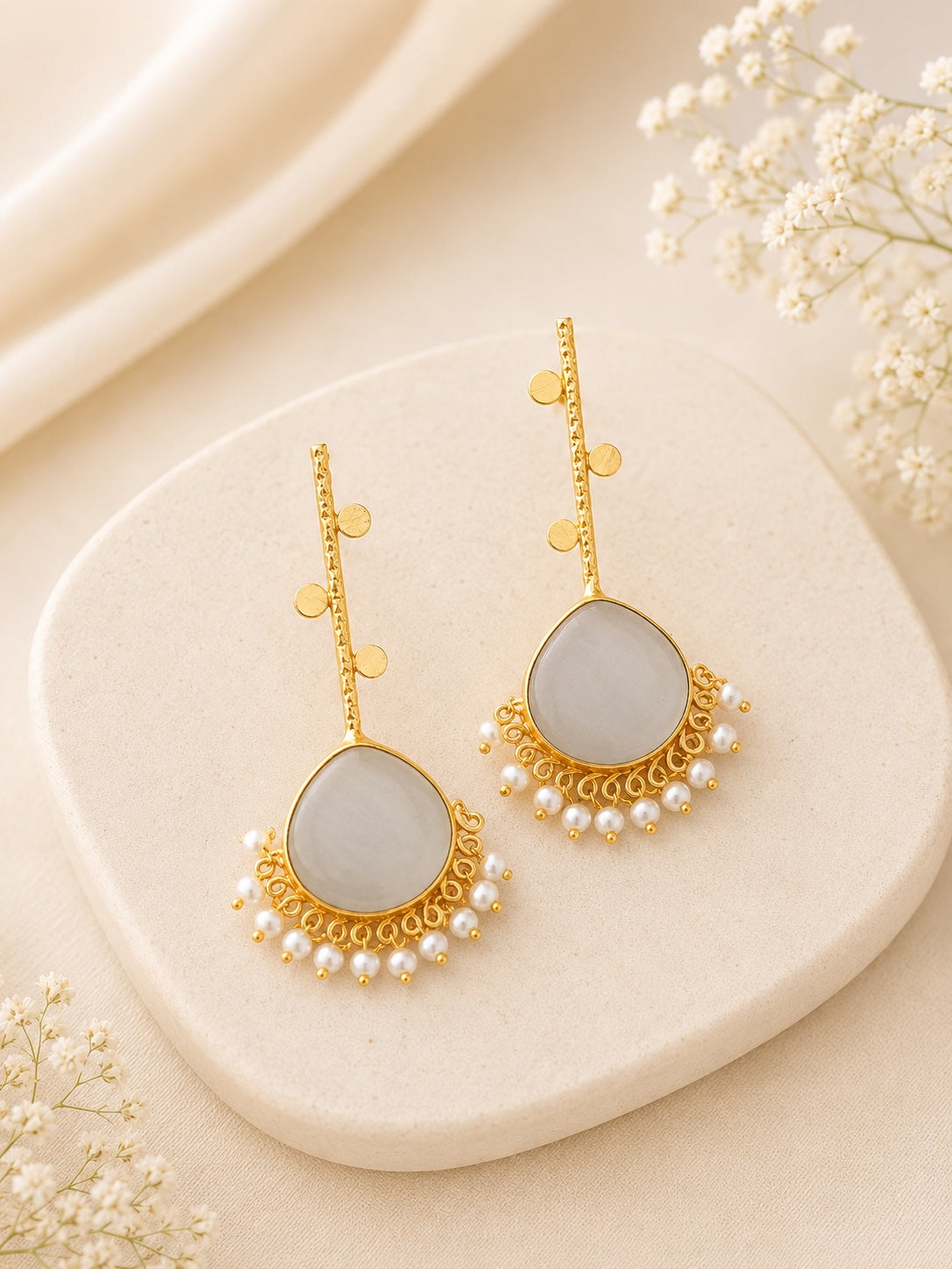 Moonstone Pearl Drop Earrings | BlissByTakshvi