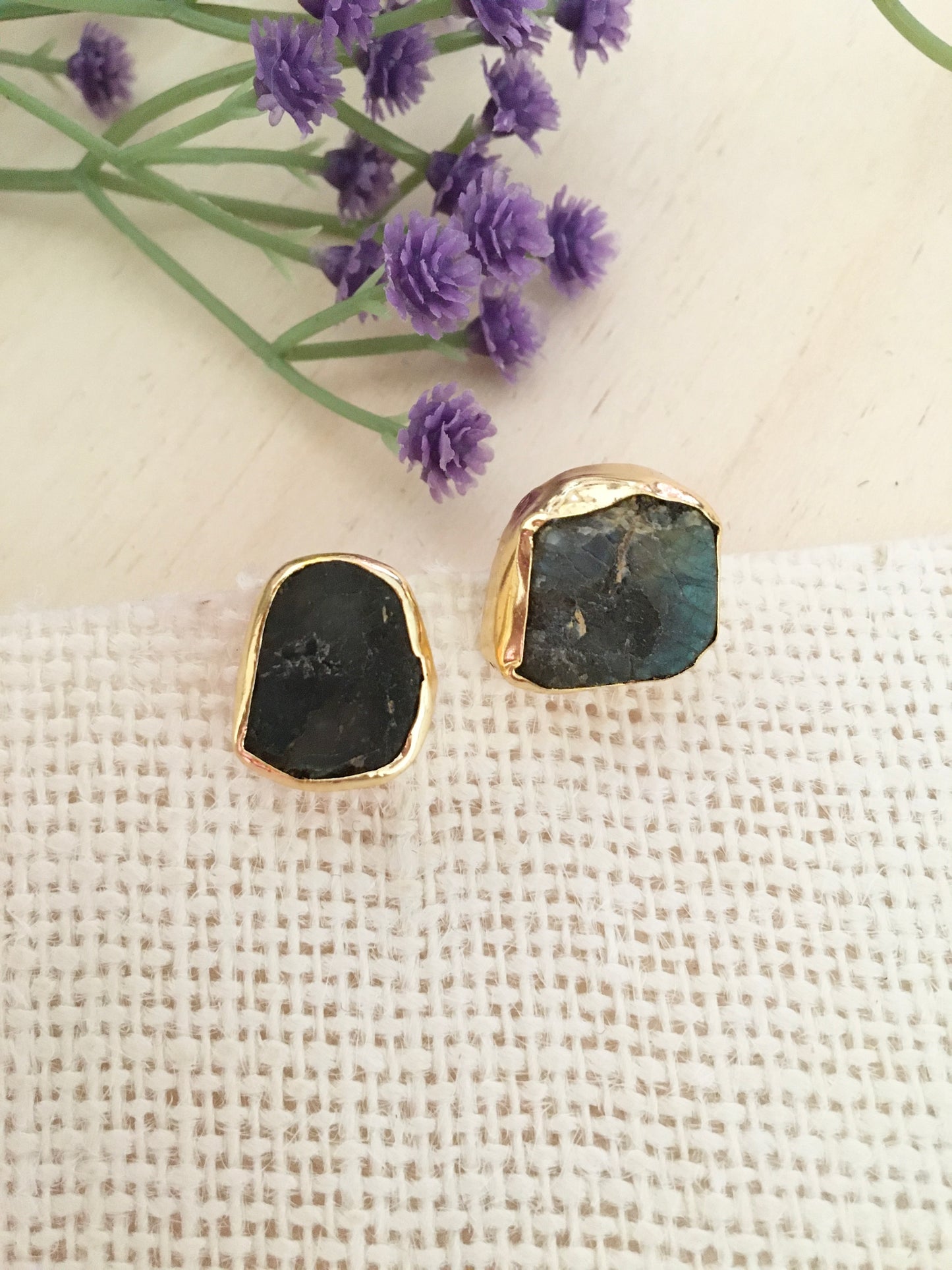 Charcoal Aura Organic Stone Earrings