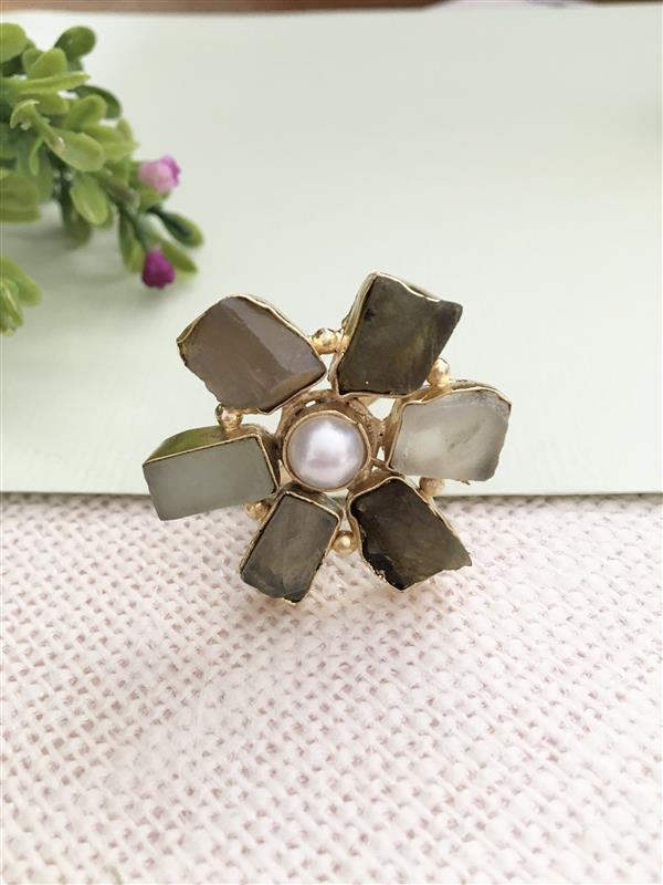 Polki Petal Pearl Ring