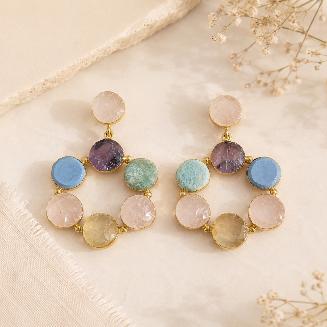 Kriti Multi Stone Circle Earrings