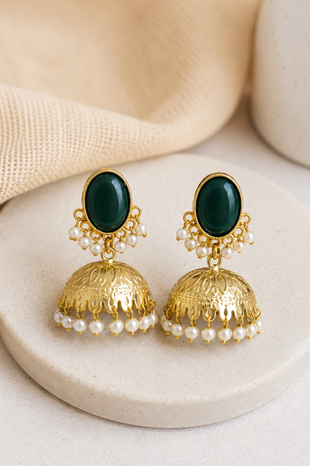 Lustre Pearl Dome Jhumka Earrings