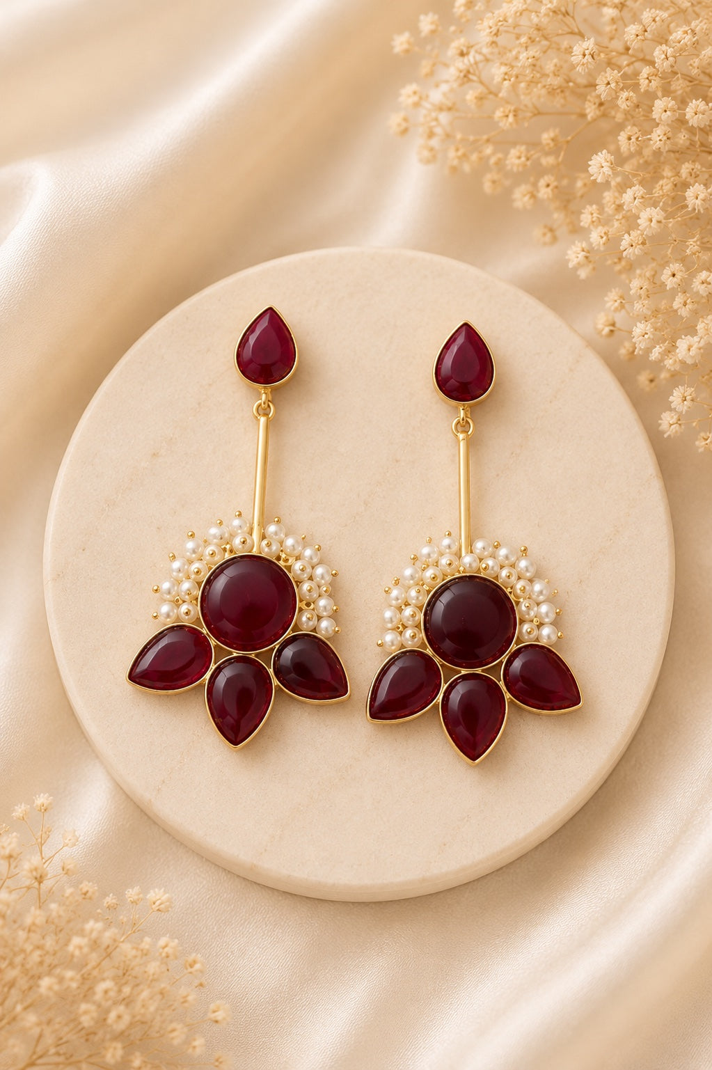 Ruby Pearl Statement Earrings | BlissByTakshvi