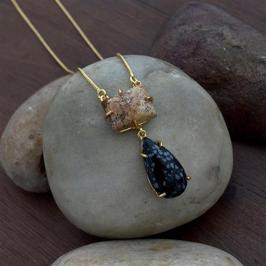 2-Layer Real Stone Pendant With Chain