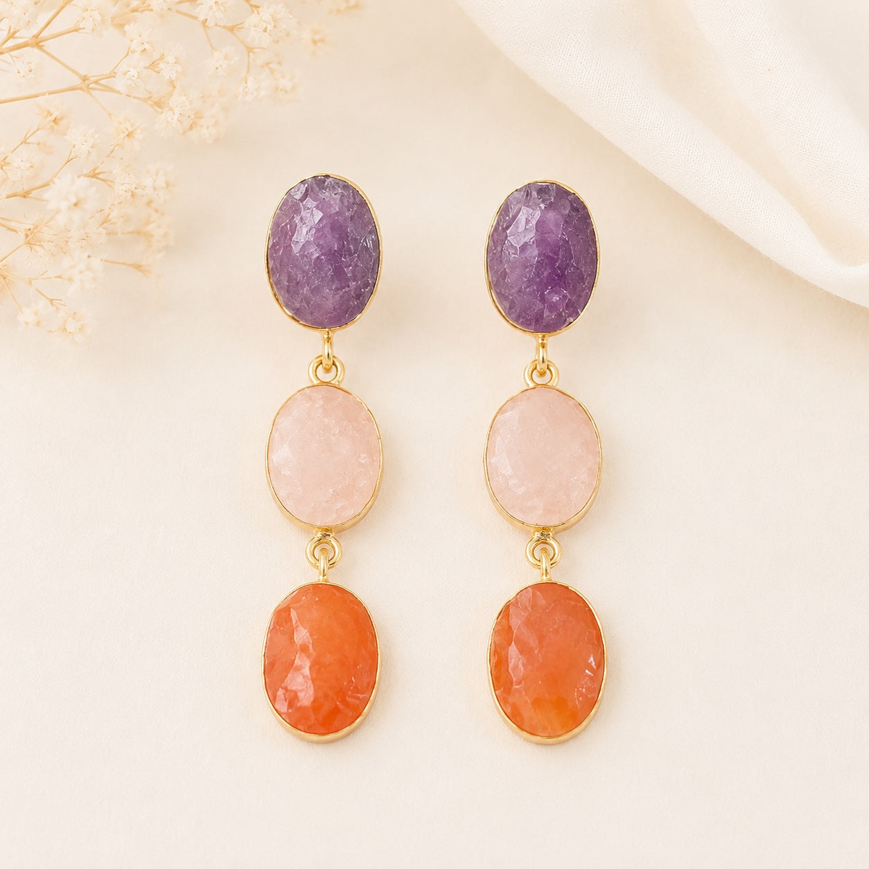 Anika Studio Tri Stone Earrings