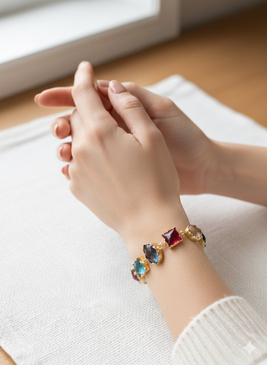 Multi-Gemstone Gold-Plated Bracelet