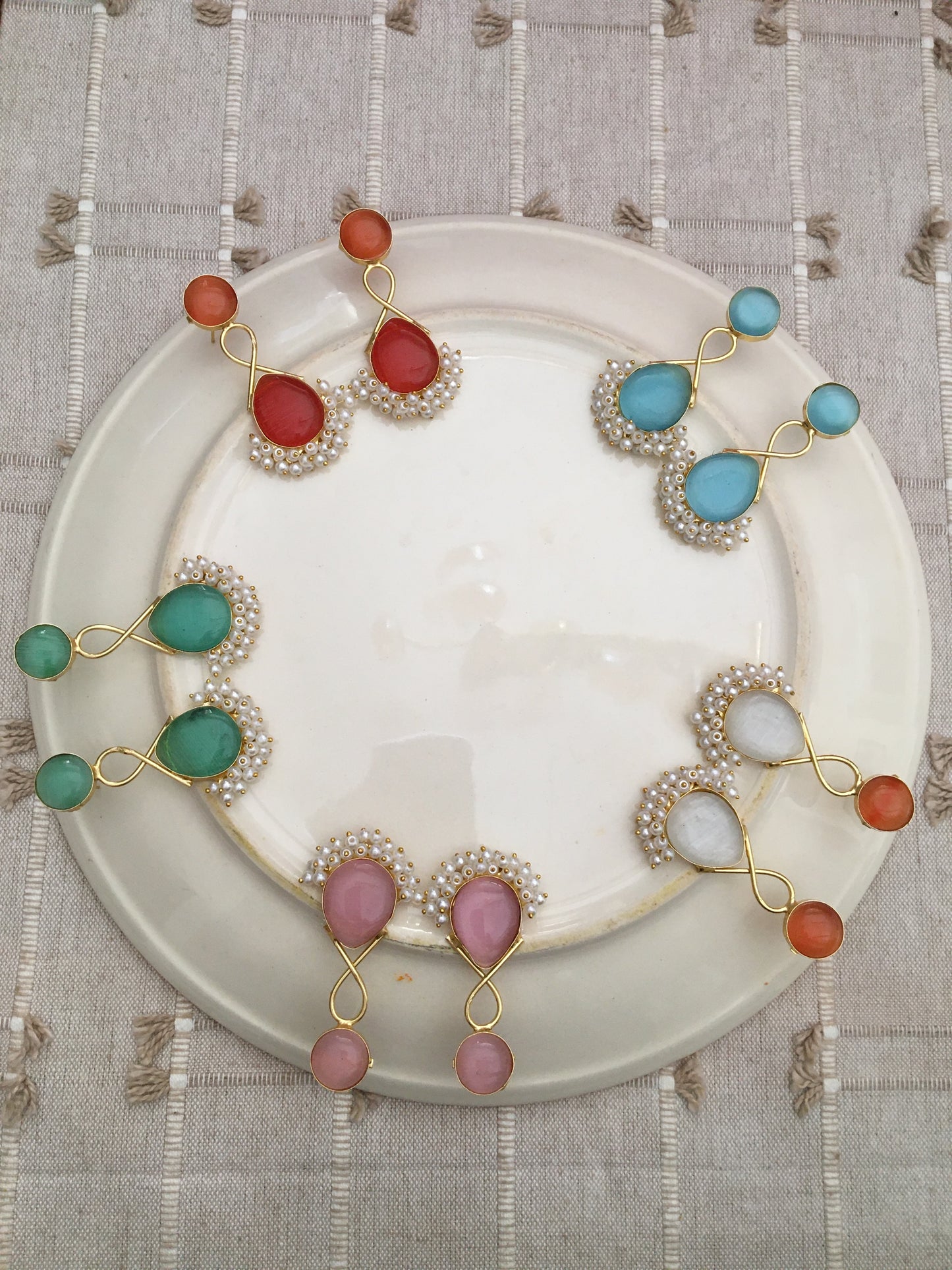 Handcrafted Gemstone & Pearl Statement Earrings